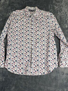Perry Ellis Mens XXL White Floral Stretch Button-Up Shirt
